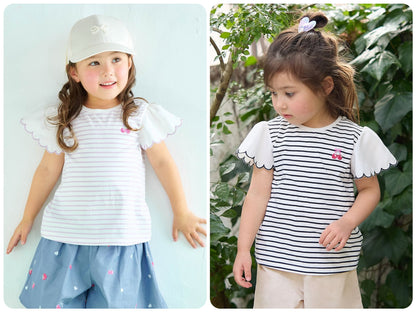 Japanese children's clothing aF#a325 lace sleeve top 100-150cm girls summer TOPS 