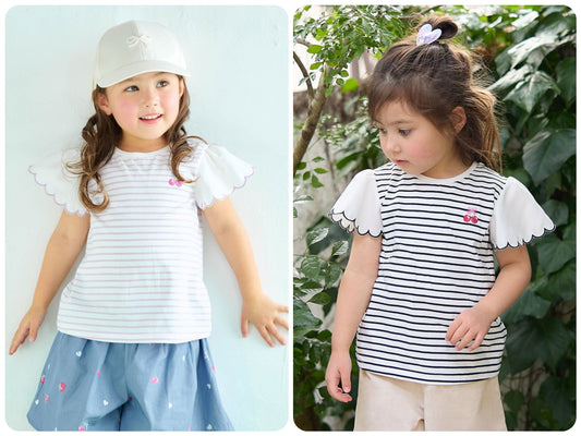 Japanese children's clothing aF#a325 lace sleeve top 100-150cm girls summer TOPS 