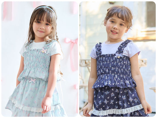 Japanese children's clothing aF#a325 floral two-piece suit 110-160cm girls summer TOPS 