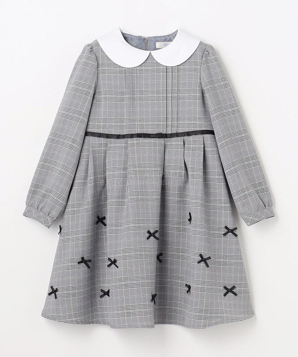 日本童裝 aF#a325  領口緞帶長袖連身裙 110-130cm 女童款 冬季 DRESSES 面試/宴會/表演