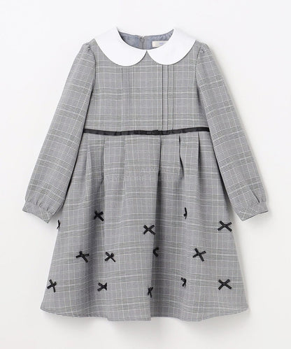 日本童裝 aF#a325  領口緞帶長袖連身裙 110-130cm 女童款 冬季 DRESSES 面試/宴會/表演