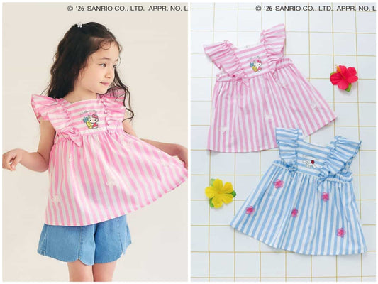 日本童裝 apres les cours x Sanrio 花卉條紋上衣 80-140cm 女童款 夏季 TOPS