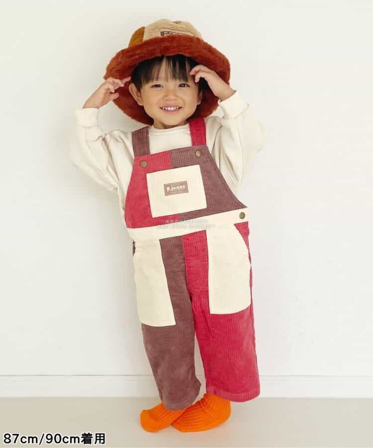 日本童裝 p.premier 多彩燈芯絨工裝褲 80-140cm 男童款/女童款 秋季 Jumpsuit 聖誕紅/新年紅