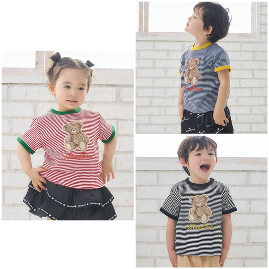 日本童裝 apres les cours x tiny bear 刺繡間條上衣 80-120cm 男童款/女童款 夏季 TOPS