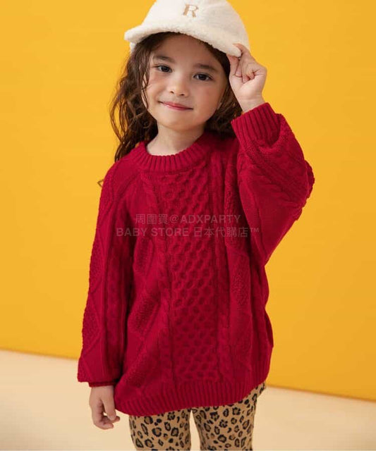 日本童裝 BREEZE 麻花針織毛衣 80-150cm 男童款/女童款 冬季 TOPS 聖誕紅/新年紅