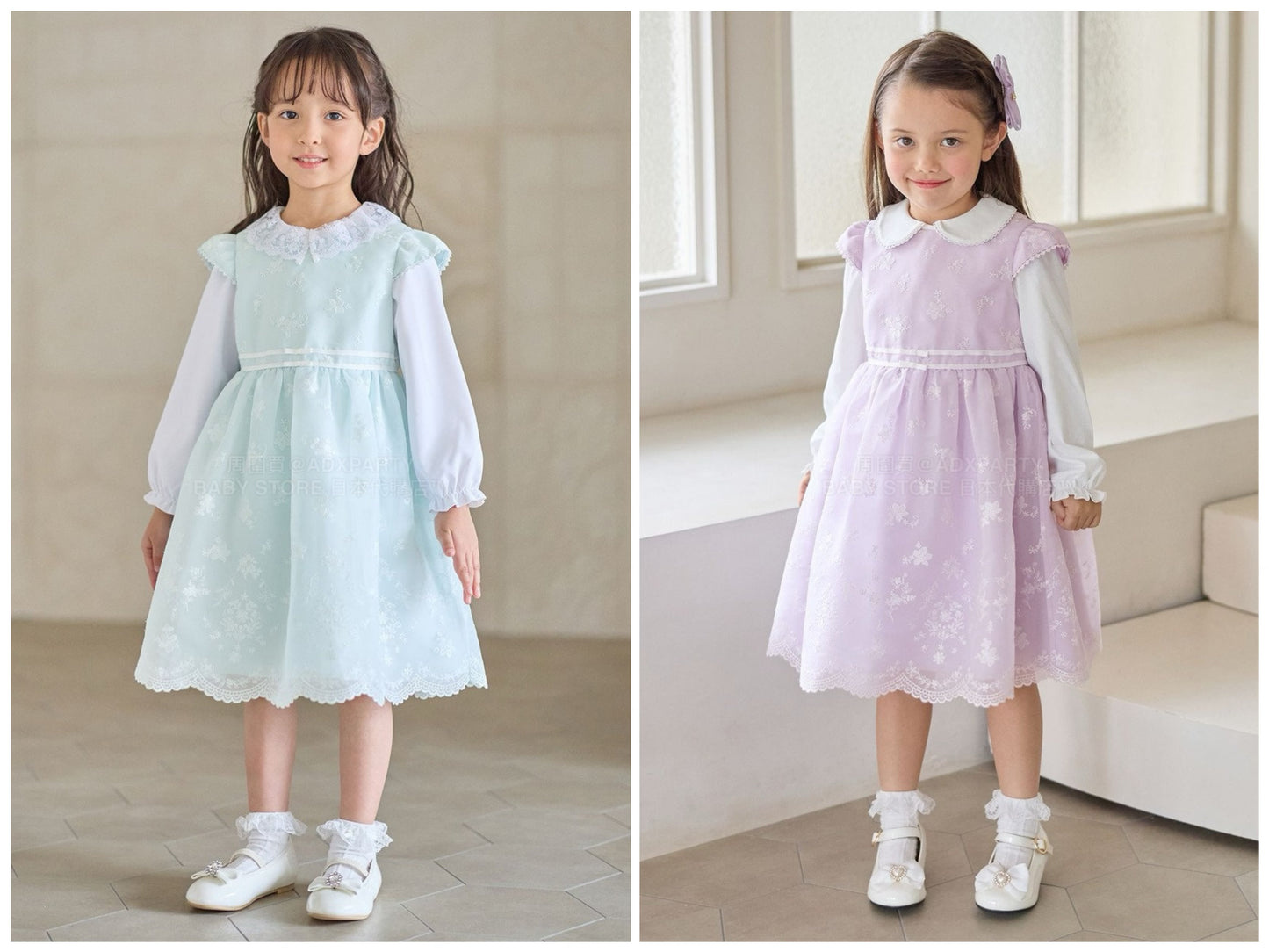 日本童裝 aF#a325 刺繡花卉短袖連身裙 110-130cm 女童款 冬季 DRESSES 面試/宴會/表演