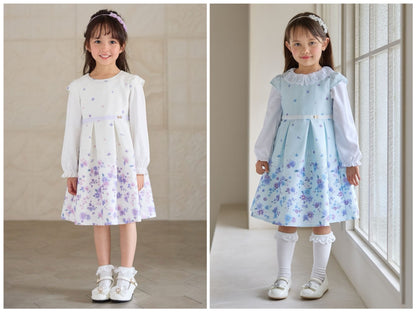 日本童裝 aF#a325 花花印花短袖連身裙 110-130cm 女童款 冬季 DRESSES 面試/宴會/表演