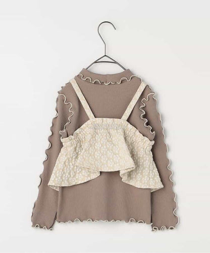 日本童裝 p.premier 花卉提花吊帶及上衣兩件套裝 80-140cm 女童款 秋季 TOPS