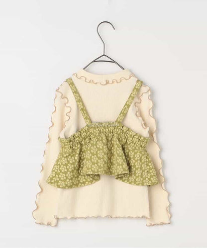日本童裝 p.premier 花卉提花吊帶及上衣兩件套裝 80-140cm 女童款 秋季 TOPS