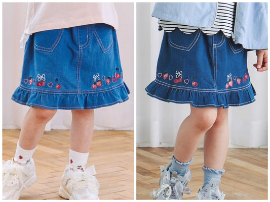 日本童裝  SLAP SLIP 心型口袋荷葉邊短裙 90-130cm 女童款 秋季 SKIRTS