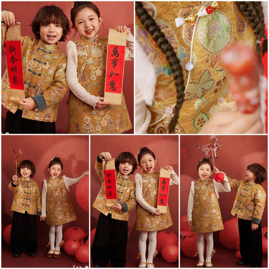 新年童裝 福祿錦裳唐裝外套/背心旗袍裙 90-150cm 男童款/女童款 新年中式華服唐裝 新春馬年 2026年 AAA