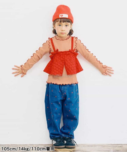 日本童裝 p.premier 花卉提花吊帶及上衣兩件套裝 80-140cm 女童款 秋季 TOPS