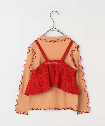 日本童裝 p.premier 花卉提花吊帶及上衣兩件套裝 80-140cm 女童款 秋季 TOPS