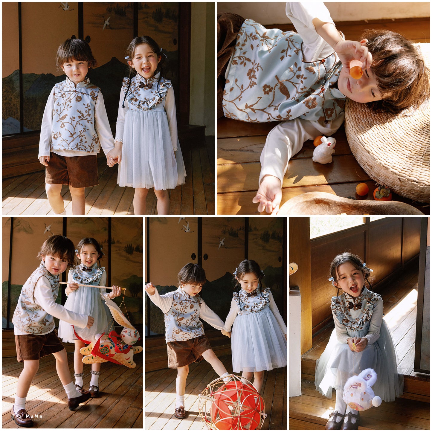 新年童裝 蘭若榴色唐裝背心/旗袍網紗背心裙 90-150cm 男童款/女童款 新年中式華服唐裝 新春馬年 2026年 AAA