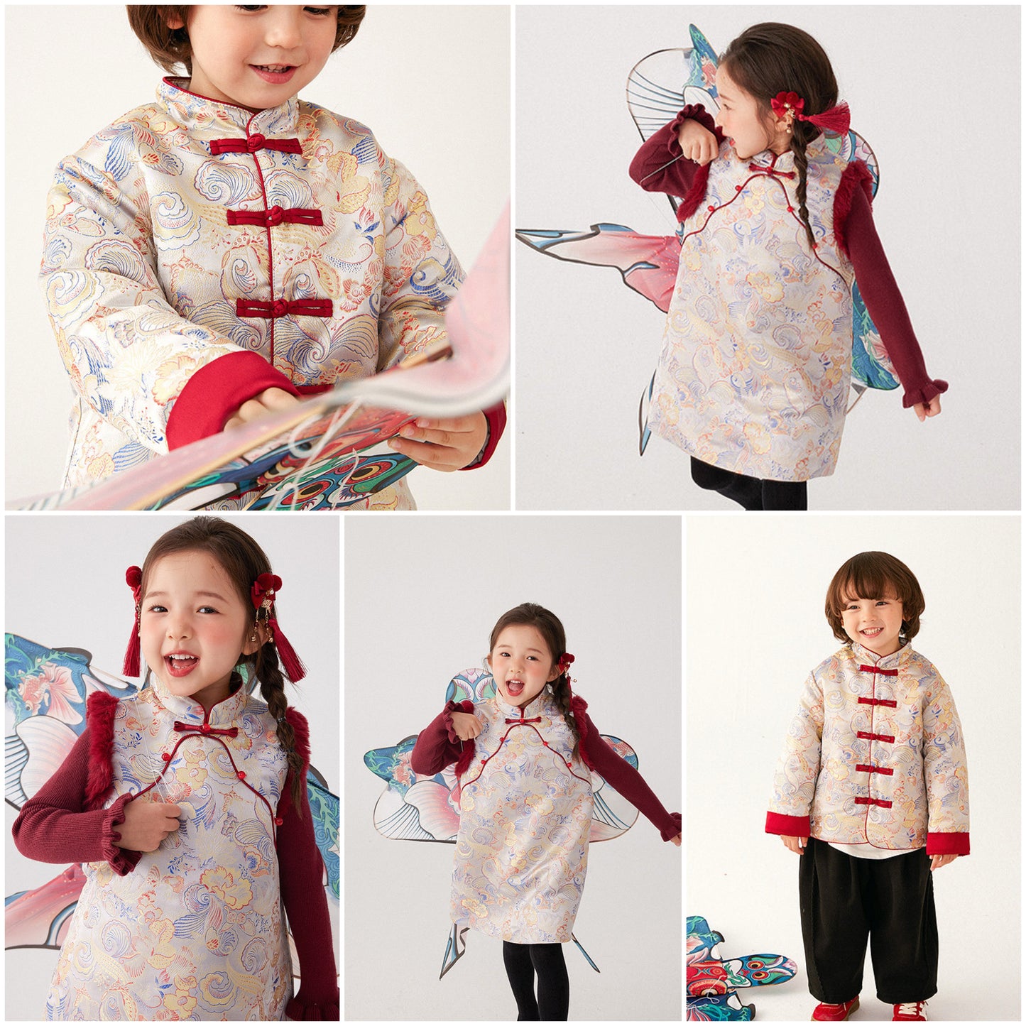 新年童裝 浮云朝露唐裝外套/旗袍背心裙 90-150cm 男童款/女童款 新年中式華服唐裝 新春馬年 2026年 AAA