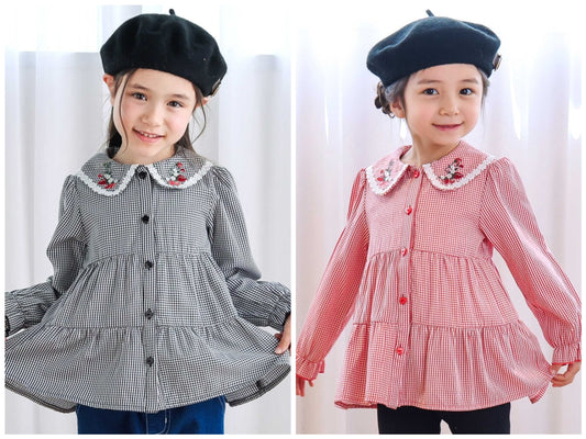 日本童裝  SLAP SLIP 水果刺繡領襯衫 90-130cm 女童款 秋季 TOPS 聖誕紅/新年紅