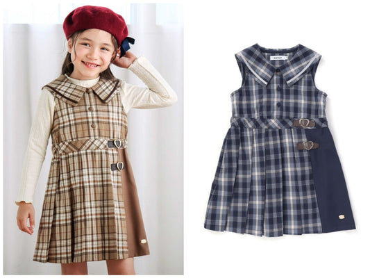 日本童裝  SLAP SLIP 水手領格紋背心連身裙 90-130cm 女童款 秋季 DRESSES