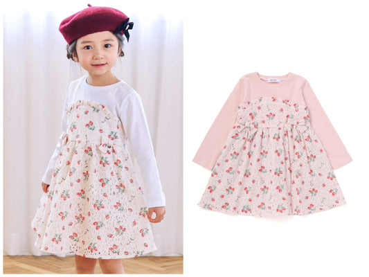 日本童裝  SLAP SLIP 士多啤梨印花蕾絲連身裙 80-130cm 女童款 秋季 DRESSES