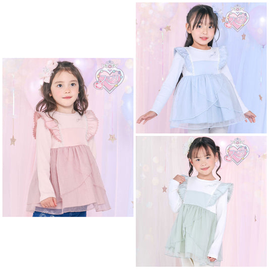 日本童裝  SLAP SLIP 【スラプリ】肩部荷葉邊薄紗上衣 80-130cm 女童款 秋季 TOPS