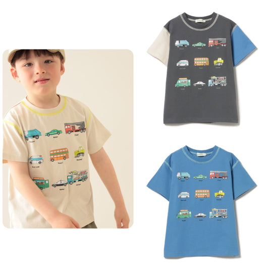 Japanese BEAMS mini car print top 90-130cm boys summer TOPS 