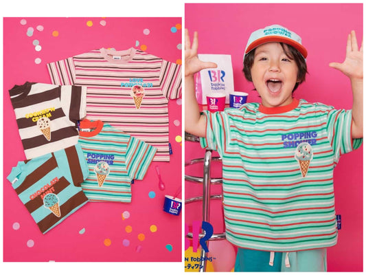 Japanese children's clothing BREEZE x Baskin-Robbins fur ice cream top 80-140cm boys/girls summer TOPS 