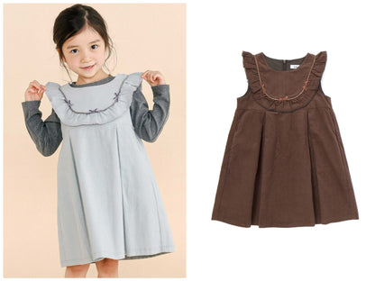 日本童裝  SLAP SLIP 荷葉邊燈芯絨背心裙 80-130cm 女童款 秋季 DRESSES