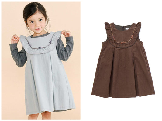 日本童裝  SLAP SLIP 荷葉邊燈芯絨背心裙 80-130cm 女童款 秋季 DRESSES