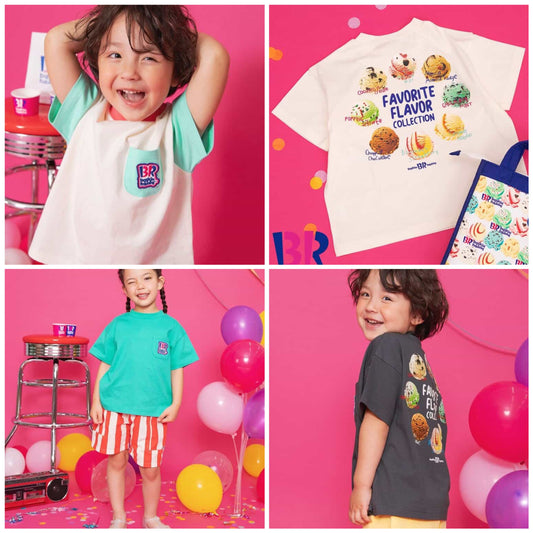 BREEZE x Baskin-Robbins Japanese Kids' Clothing: Ice Cream Print Tops (80-140cm) for Boys and Girls (Summer) 