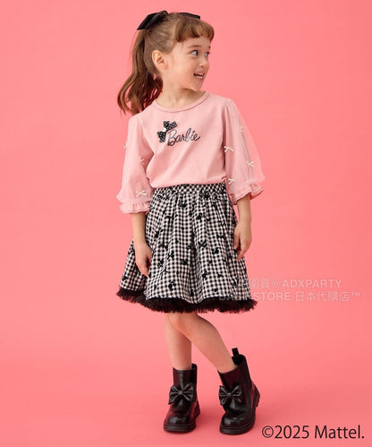 日本童裝 aF#a325 x Barbie 七分紗袖蝴蝶結上衣 110-150cm 女童款 秋季 TOPS