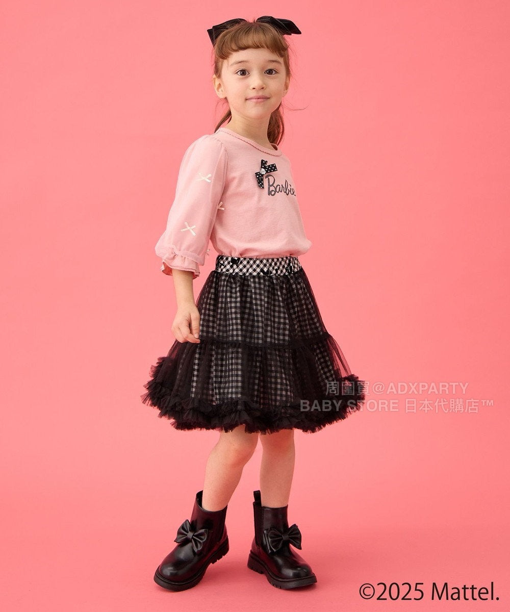 日本童裝 aF#a325 x Barbie 七分紗袖蝴蝶結上衣 110-150cm 女童款 秋季 TOPS