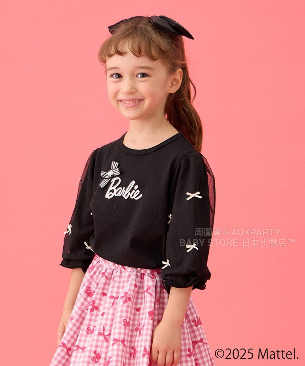 日本童裝 aF#a325 x Barbie 七分紗袖蝴蝶結上衣 110-150cm 女童款 秋季 TOPS