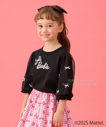日本童裝 aF#a325 x Barbie 七分紗袖蝴蝶結上衣 110-150cm 女童款 秋季 TOPS