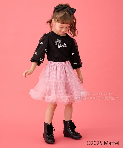 日本童裝 aF#a325 x Barbie 七分紗袖蝴蝶結上衣 110-150cm 女童款 秋季 TOPS