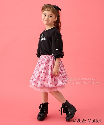 日本童裝 aF#a325 x Barbie 七分紗袖蝴蝶結上衣 110-150cm 女童款 秋季 TOPS