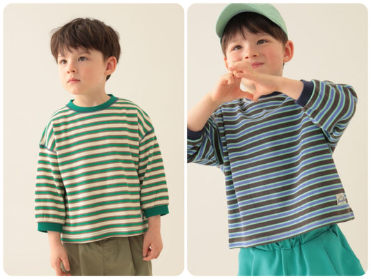 Japanese children's clothing BEAMS mini striped top 90-150cm boys' summer TOPS 