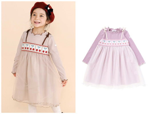 日本童裝  SLAP SLIP 鉤編薄紗羅紋連身裙 80-130cm 女童款 冬季 DRESSES