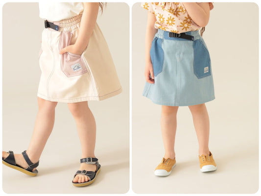 Japanese children's clothing BEAMS mini contrast pocket skirt 90-150cm girls summer SKIRTS 