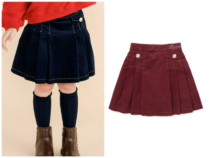 日本童裝  SLAP SLIP 百摺燈芯絨短裙 90-130cm 女童款 冬季 SKIRTS  聖誕紅/新年紅