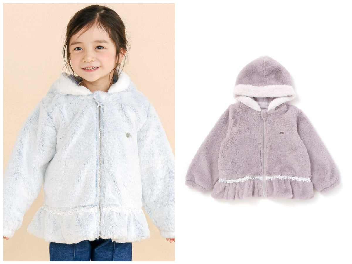 日本童裝  SLAP SLIP 毛毛荷葉邊蕾絲外套 90-130cm 女童款 冬季 (適合初秋、香港平均溫度、寒冷天氣）OUTERWEAR