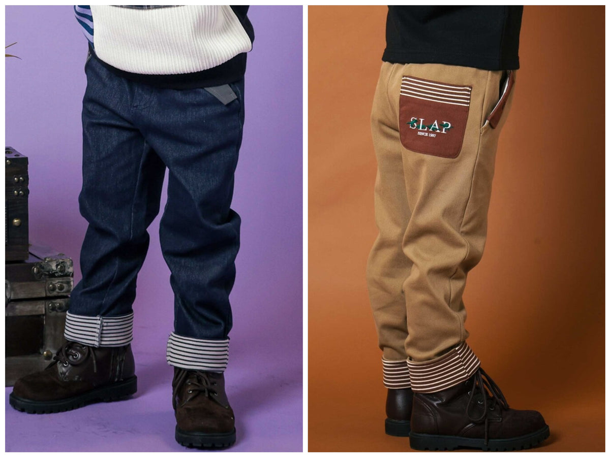 日本童裝  SLAP SLIP 撞色斜紋薄抓毛長褲 80-130cm 男童款 冬季 PANTS
