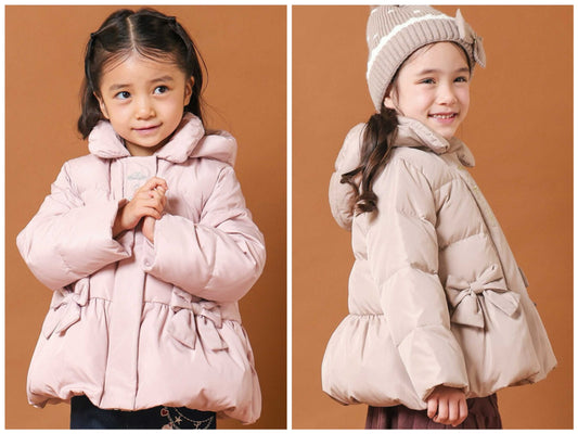 日本童裝  SLAP SLIP 荷葉邊緞帶羽絨外套 90-130cm 女童款 冬季 (適合寒冷天氣、溫度低天氣及落雪）OUTERWEAR