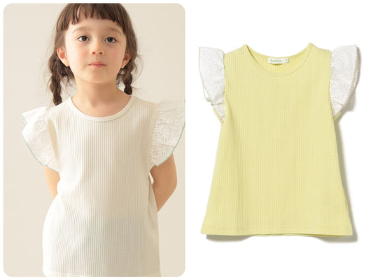 Japanese children's clothing BEAMS mini small flying sleeve top 90-150cm girls summer TOPS 