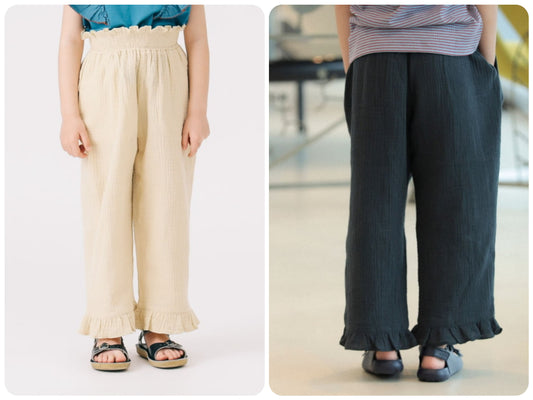 Japanese children's clothing B:MING by BEAMS wrinkled high waist trousers 100-140cm girls summer PANTS 