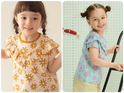 Japanese children's clothing BEAMS mini floral top 90-150cm girls summer TOPS 