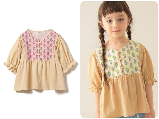 Japanese children's clothing BEAMS mini ethnic style floral top 90-150cm girls summer TOPS 