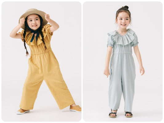 Japanese children's clothing B:MING by BEAMS clown collar one-piece jumpsuit 100-140cm girls summer jumpsuit 