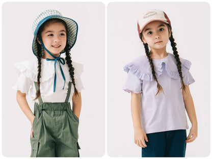 Japanese children's clothing B:MING by BEAMS lotus leaf collar top 100-140cm girls summer TOPS 
