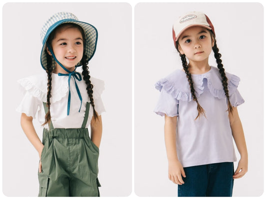 Japanese children's clothing B:MING by BEAMS lotus leaf collar top 100-140cm girls summer TOPS 