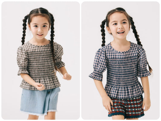 Japanese children's clothing B:MING by BEAMS plaid top 100-140cm girls summer TOPS 