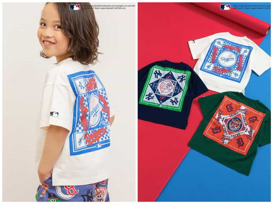 Japanese children's clothing BREEZE x MLB printed top 80-140cm boys' summer TOPS 